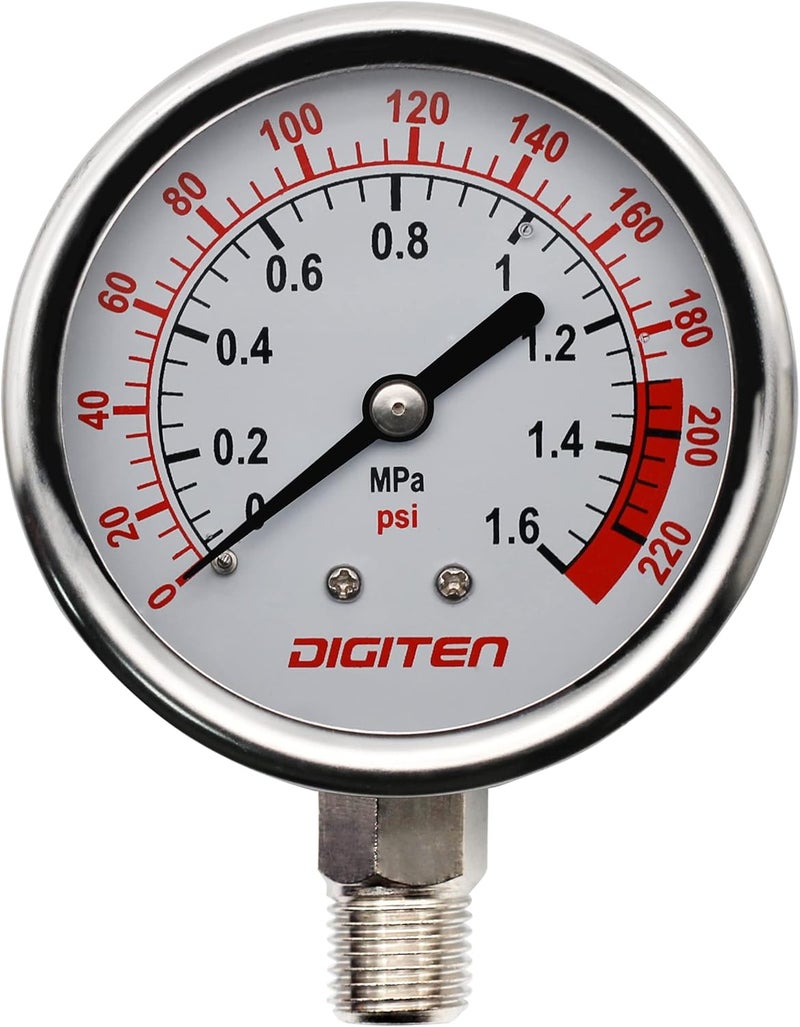 DIGITEN Water Pressure Gauge Meter 0-1.6MPa 0-220psi 1/4" f Reverse Osmosis System Pump¡­ - Image 1