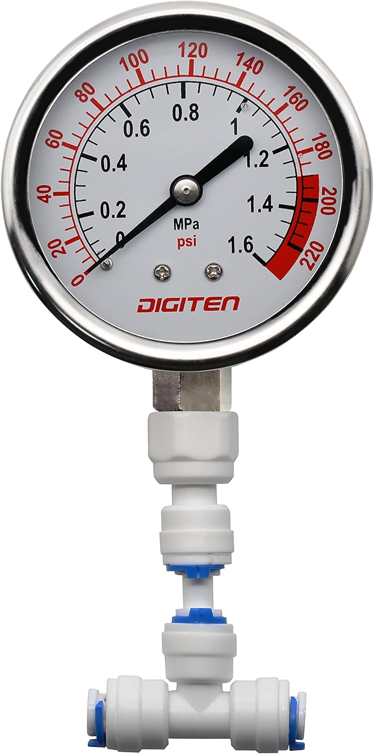 DIGITEN Water Pressure Gauge Meter 0-1.6MPa 0-220psi 1/4" f Reverse Osmosis System Pump¡­ - Image 1