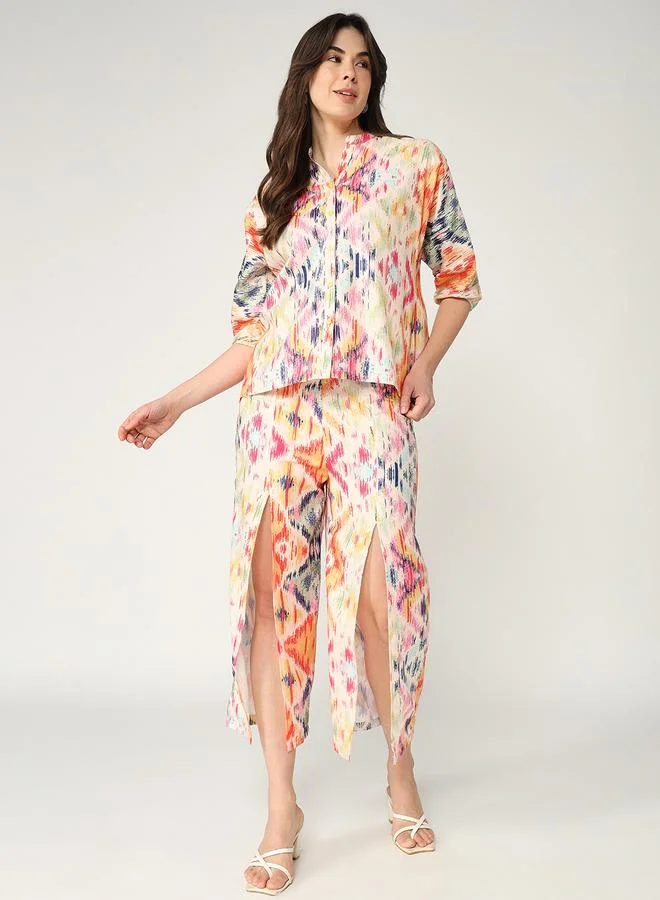 Take Two Multi Ikat Digital Print Shirt and Slit Pants Co-Ords By Pannkh