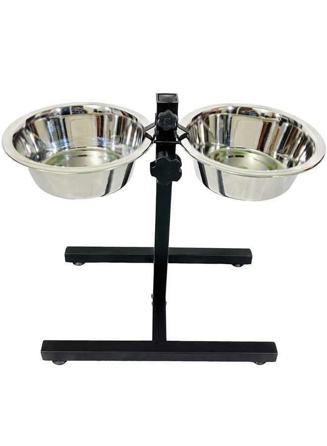 وعاء طعام وماء مزدوج قابل لضبط الارتفاع مع قاعدة على شكل حرف H ووعاءين قابلين للإزالة من الفولاذ المقاوم للصدأ مثاليين لتناول الطعام والشراب للكلاب والقطط (كبير - 2 × 2800 مل) - Image 1