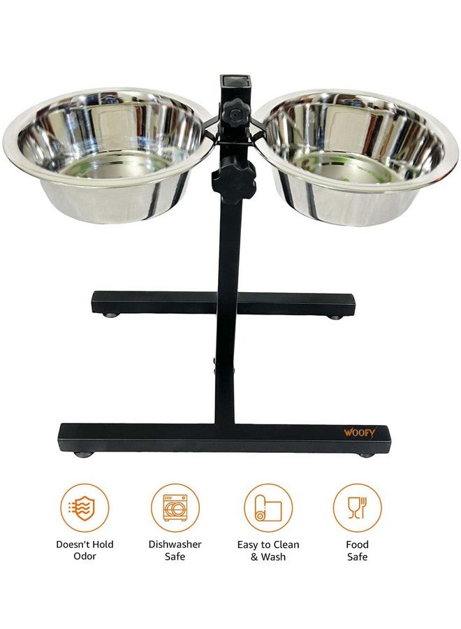 وعاء طعام وماء مزدوج قابل لضبط الارتفاع مع قاعدة على شكل حرف H ووعاءين قابلين للإزالة من الفولاذ المقاوم للصدأ مثاليين لتناول الطعام والشراب للكلاب والقطط (كبير - 2 × 2800 مل) - Image 3
