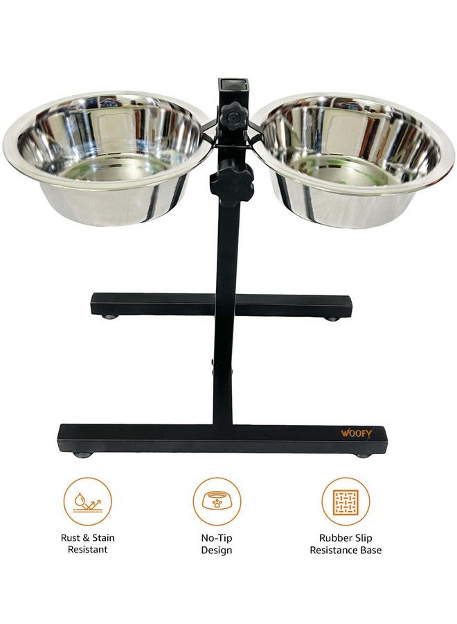 وعاء طعام وماء مزدوج قابل لضبط الارتفاع مع قاعدة على شكل حرف H ووعاءين قابلين للإزالة من الفولاذ المقاوم للصدأ مثاليين لتناول الطعام والشراب للكلاب والقطط (كبير - 2 × 2800 مل) - Image 2