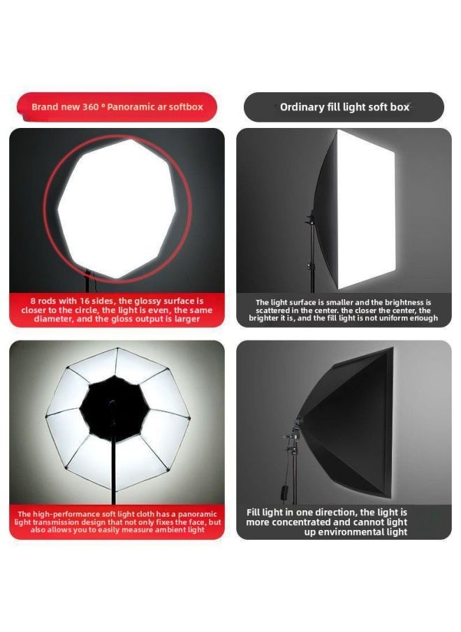 Generic - Panoramic Live Light Supplementing Light Studio Soft Light Box Suit Light Lighting Photography Light Live Room Light Supplementing Light-Light Source Color:Single Lamp [400w Three-color Remote Control Dimming Bulb] + Panoramic Octagonal Soft Box + 2m Pieces - Image 1