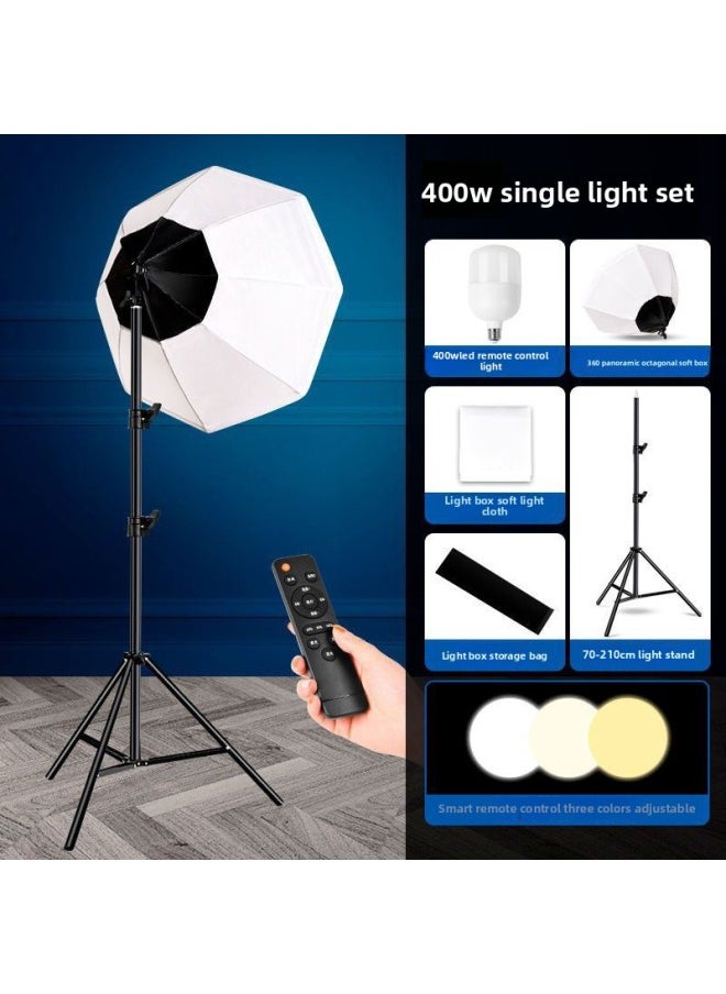 Generic - Panoramic Live Light Supplementing Light Studio Soft Light Box Suit Light Lighting Photography Light Live Room Light Supplementing Light-Light Source Color:Single Lamp [400w Three-color Remote Control Dimming Bulb] + Panoramic Octagonal Soft Box + 2m Pieces - Image 1