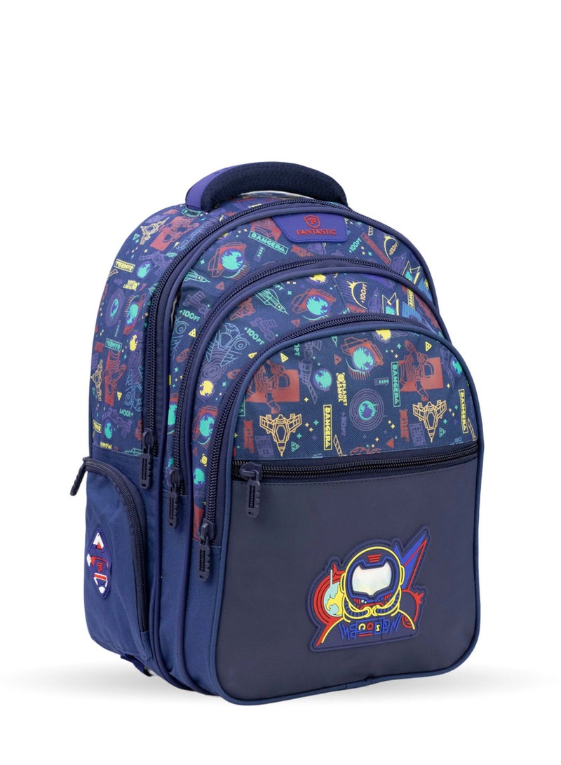 Fantastic QY002 Fantastic School Backpack, Space Design, Cartoon Pattern, Navy Blue with Colorful Graphics  - Image 1
