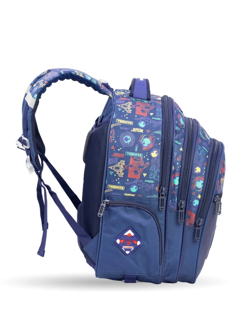 Fantastic QY002 Fantastic School Backpack, Space Design, Cartoon Pattern, Navy Blue with Colorful Graphics  - Image 2