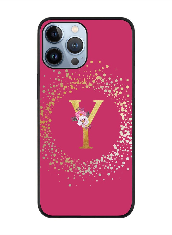 Stylizedd Rugged Black edge case for Apple iPhone 13 Pro Max, Soft Flexible Phone case Custom Monogram Initial Letter Floral Pattern Alphabet - Y (Dark Pink Rose) - Image 1