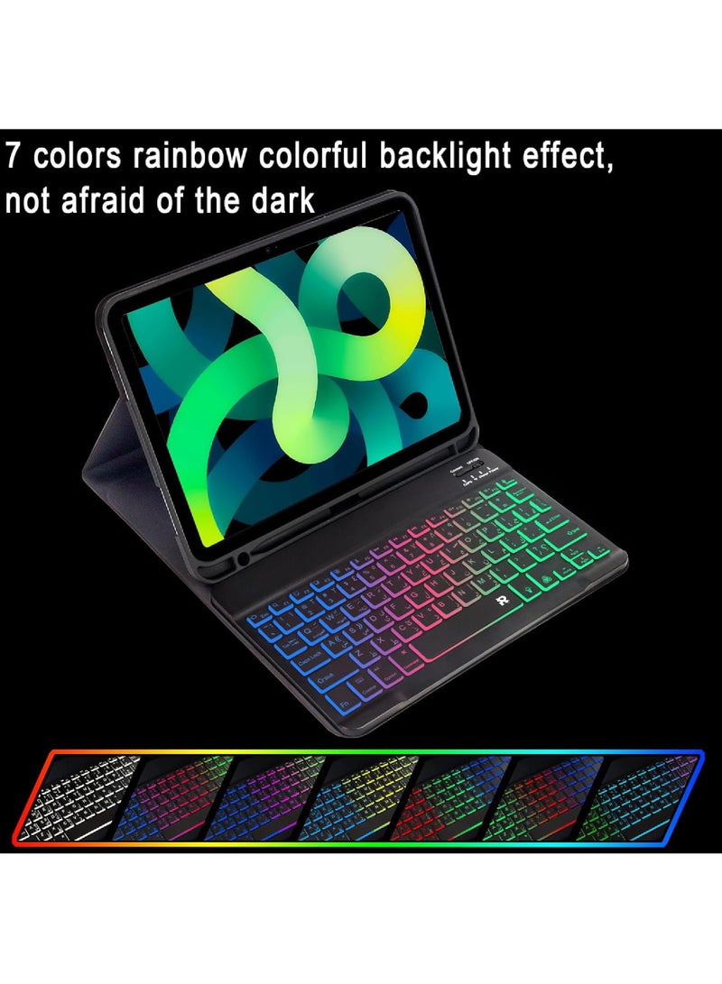 Rock Pow Arabic Keyboard Case for Samsung Galaxy Tab A9 Plus 11 inch (SM-X210/X216/X218)/Galaxy Tab A11 Plus 2025 (SM-X230 / X235 / X236 / X238),7 Color Rainbow Backlit Detachable Keyboard with Type-C Charging Magnetic Cover for Galaxy Tab A11+ 11 inch 2025/A9+ 11inch 2023 5G - Image 4