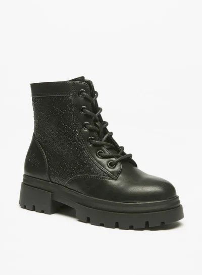 لي كوبر Girls' Logo Detail Lace Up High Cut Boots