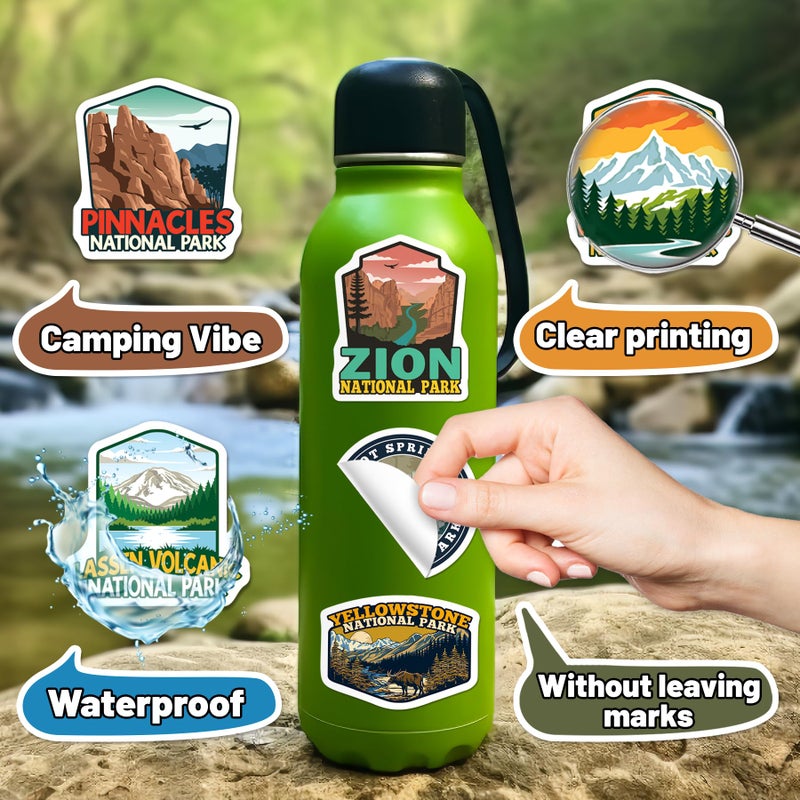 WAKEMOODEI 189PCS National Park Stickers, Waterproof Outdoor Nature Stickers for Water Bottle Laptop Car Luggage, Adventure Travel Sticker Pack, Hiking Camping Vinyl Decals - Image 3