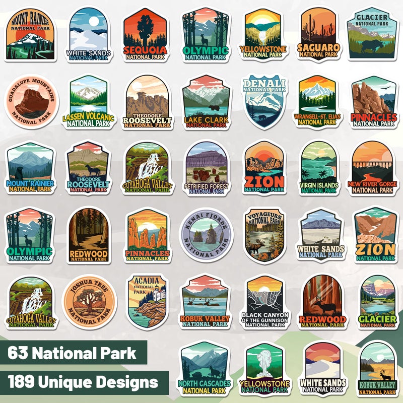 WAKEMOODEI 189PCS National Park Stickers, Waterproof Outdoor Nature Stickers for Water Bottle Laptop Car Luggage, Adventure Travel Sticker Pack, Hiking Camping Vinyl Decals - Image 2