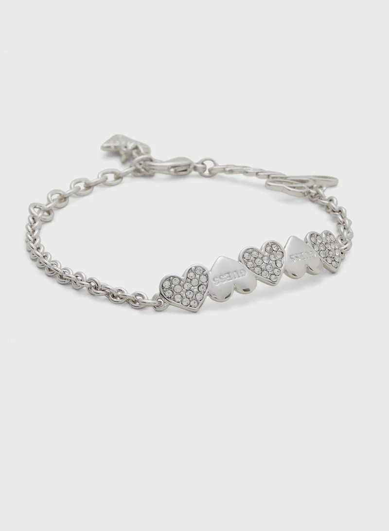 GUESS Pave And Plain Heart Row Bracelet