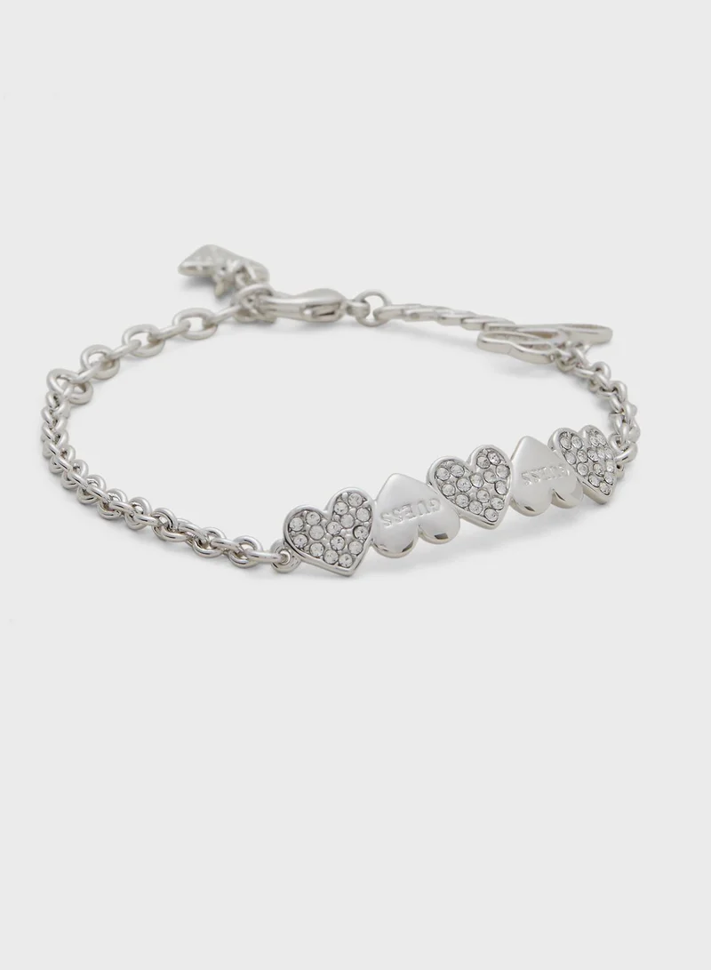 GUESS Pave And Plain Heart Row Bracelet