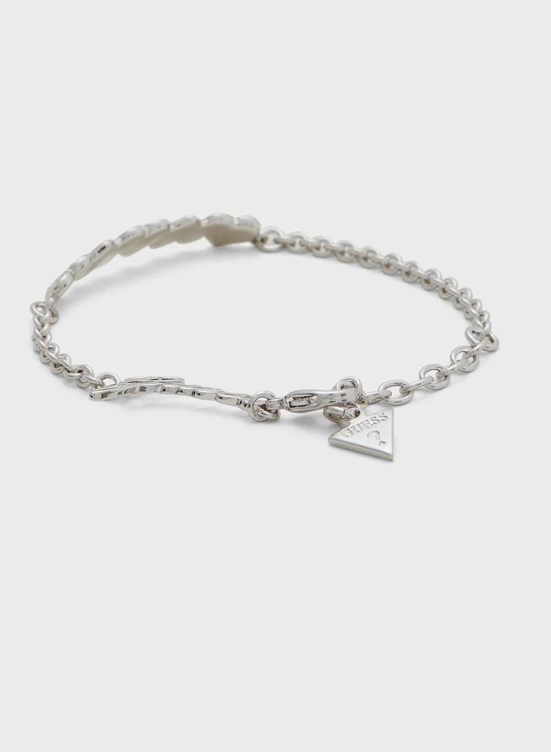 GUESS Pave And Plain Heart Row Bracelet