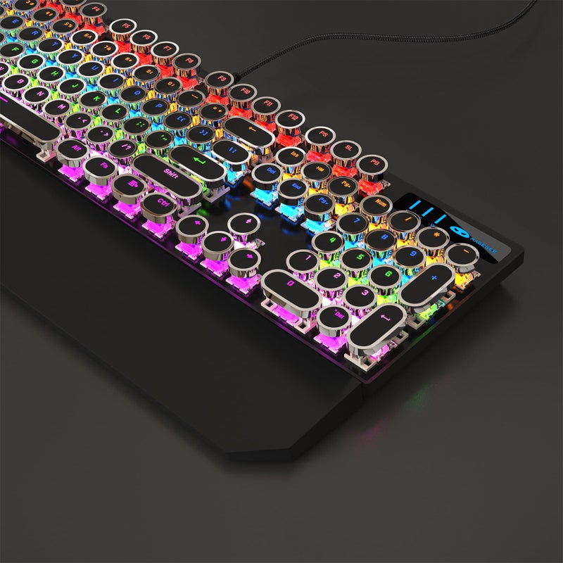 MageGee Typewriter Mechanical Gaming Keyboard, Retro Black Punk Round Keycaps RGB Rainbow Backlit Wired Keyboards for Laptop MAC PC Gamer, with Magnetic Wrist Rest - Blue Switch - Image 4