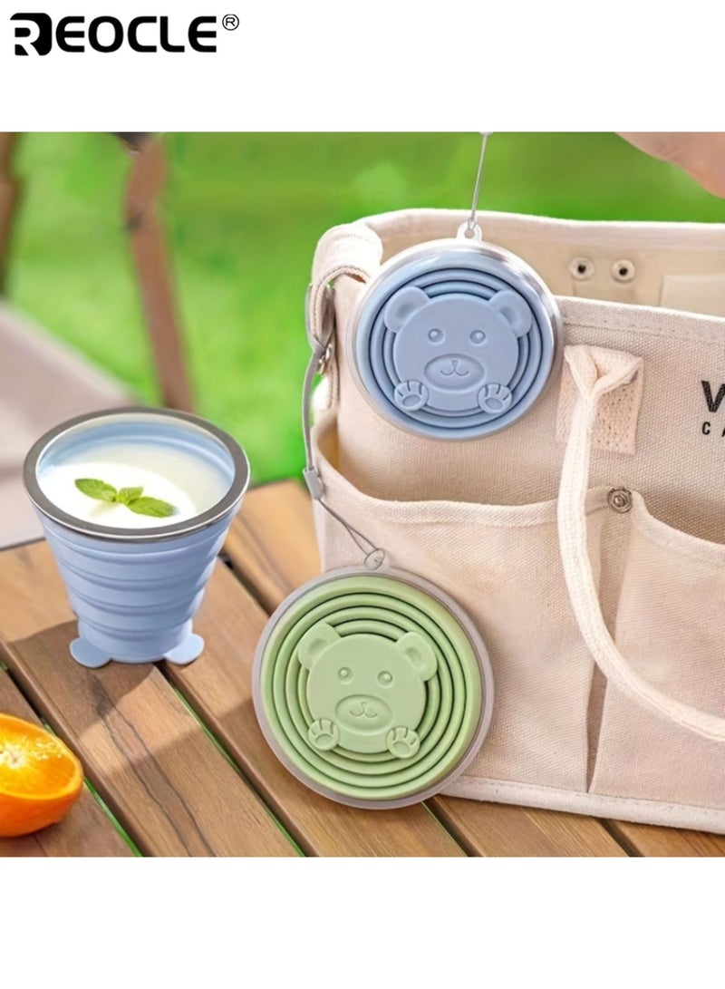 REOCLE Portable Folding Water Cups with 320ML Capacity and Food Grade Silicone Design Travel Compression Cups with Leakproof Feature for Outdoor Camping Brushing Teeth - Image 2