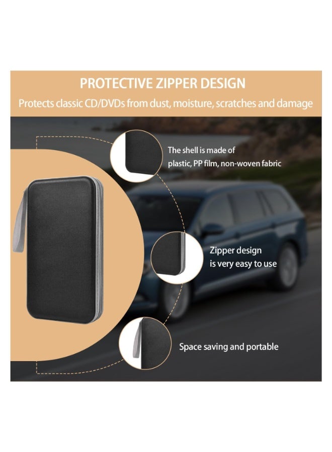 CD Case,80 Capacity CD Holder Hard Plastic CD Storage Wallet Protective CD/DVD Case Holder for Car Home Travel (Color : Black)  - Image 3