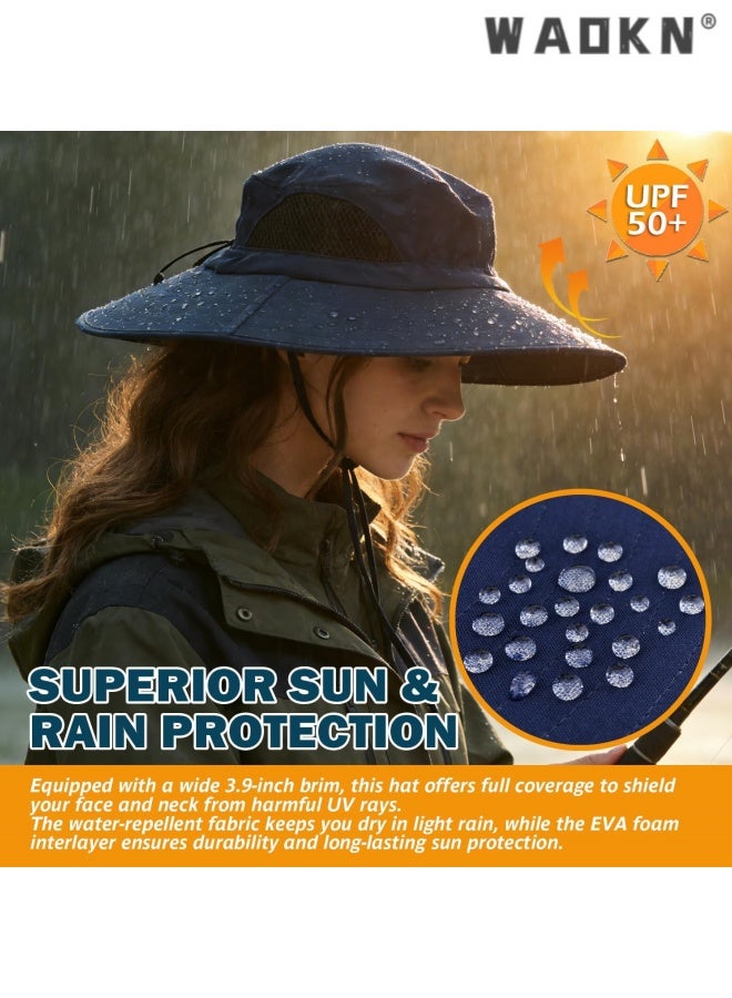 WAOKN Wide Brim Sun Bucket Hat, Waterproof Boonie Hat for Men & Women ,ufp 50+ uv Protection, Adjustable & Breathable, Foldable & Durable for Fishing Hiking Garden Beach,Foldable outdoor quick drying sun protection hat,blue. - Image 3