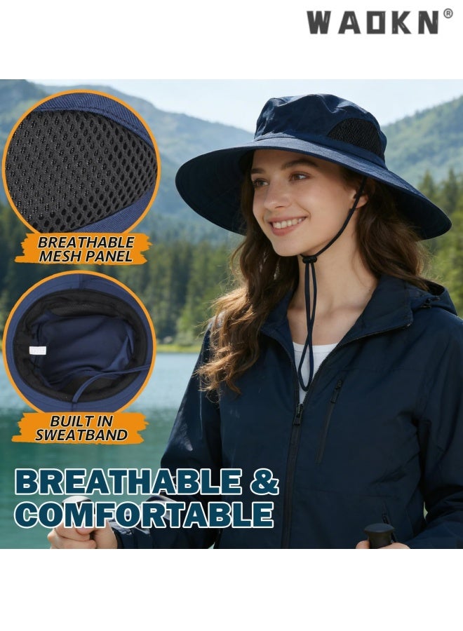 WAOKN Wide Brim Sun Bucket Hat, Waterproof Boonie Hat for Men & Women ,ufp 50+ uv Protection, Adjustable & Breathable, Foldable & Durable for Fishing Hiking Garden Beach,Foldable outdoor quick drying sun protection hat,blue. - Image 5