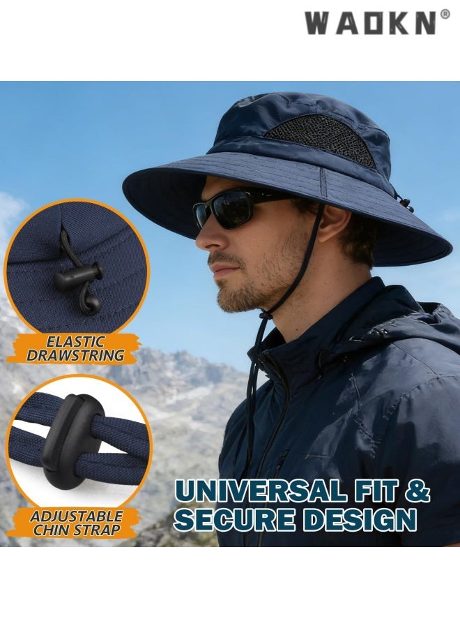 WAOKN Wide Brim Sun Bucket Hat, Waterproof Boonie Hat for Men & Women ,ufp 50+ uv Protection, Adjustable & Breathable, Foldable & Durable for Fishing Hiking Garden Beach,Foldable outdoor quick drying sun protection hat,blue. - Image 4
