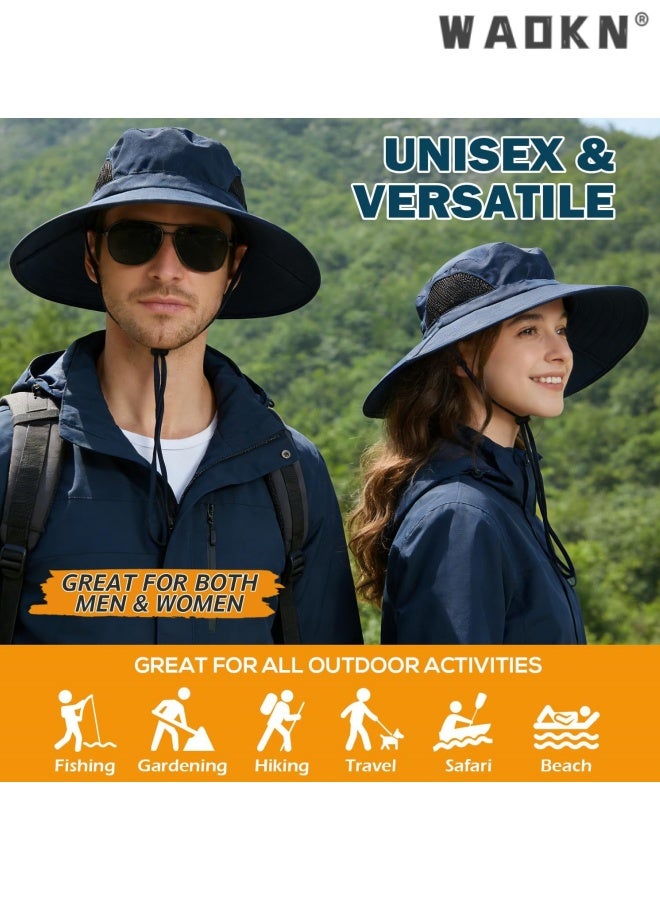 WAOKN Wide Brim Sun Bucket Hat, Waterproof Boonie Hat for Men & Women ,ufp 50+ uv Protection, Adjustable & Breathable, Foldable & Durable for Fishing Hiking Garden Beach,Foldable outdoor quick drying sun protection hat,blue. - Image 2