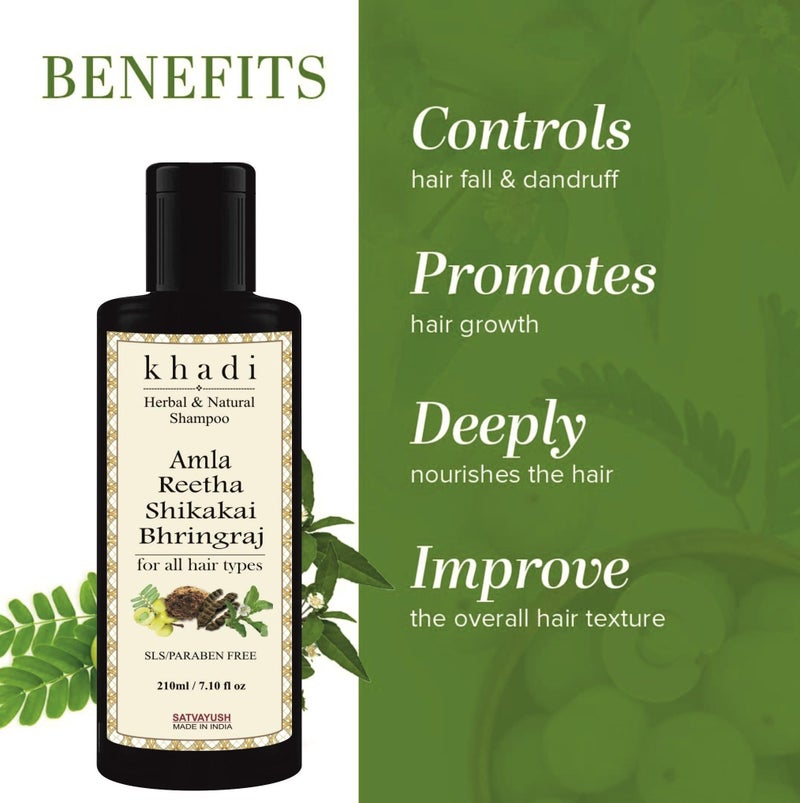 Satvayush Khadi Amla Reetha Shikakai Bhringraj SLS-Paraben free Ayurvedic Shampoo Anti Dandruff -630 ml - Image 2