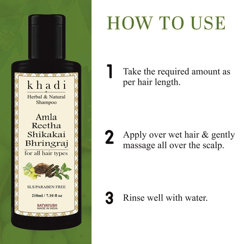 Satvayush Khadi Amla Reetha Shikakai Bhringraj SLS-Paraben free Ayurvedic Shampoo Anti Dandruff -630 ml - Image 5