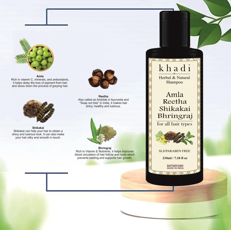 Satvayush Khadi Amla Reetha Shikakai Bhringraj SLS-Paraben free Ayurvedic Shampoo Anti Dandruff -630 ml - Image 3