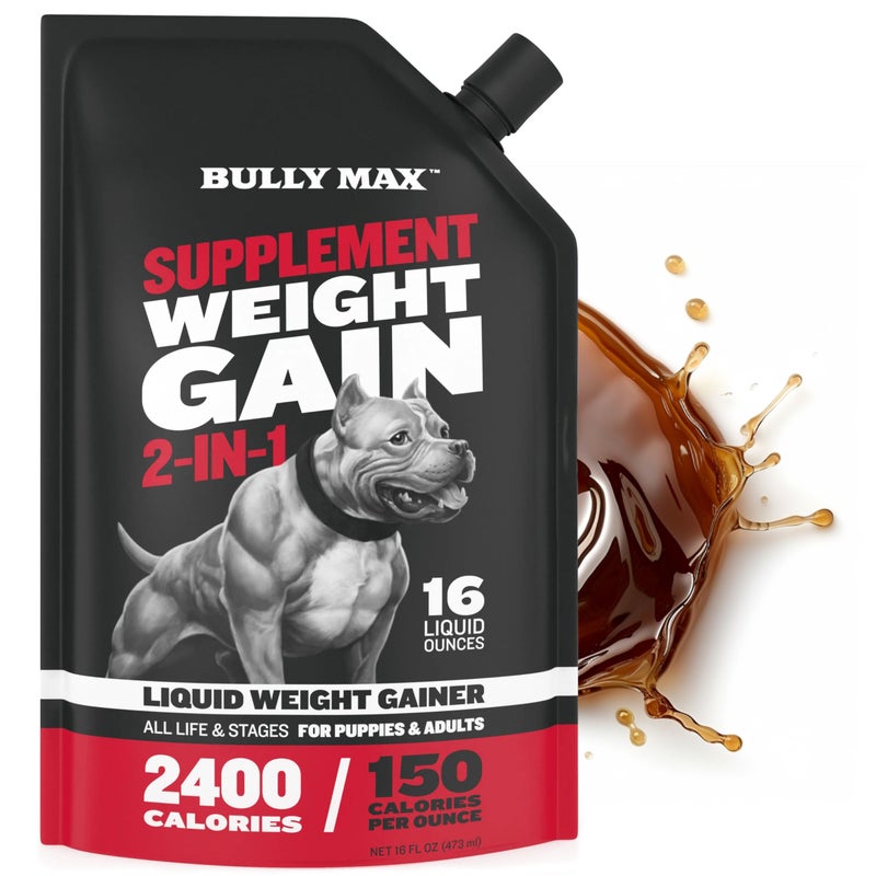 Bully Max Weight Gainer Liquid for Puppies & Adult Dogs - 2-in-1 High Calorie Multivitamin Dog Supplements & Vitamins for Weight Gain with Omega 3 & Whey Protein for All Breeds & Ages - 16 oz Bag - Image 1