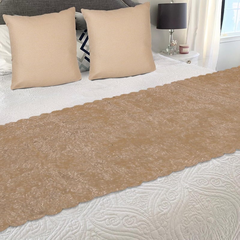 Kingly Premium Velvet Bed Runner Set for Hotels – Includes 1 Runner & 2 Cushion Covers – Beige – Double Bed Styling Combo - Image 2
