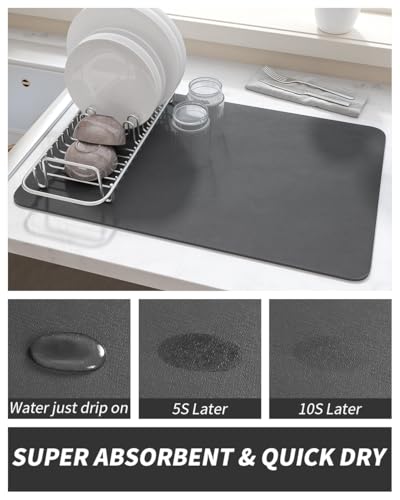 AMOAMI Coffee Mat - Hide Stain Rubber Backed Absorbent Dish Drying Mat for Kitchen Counter - Fits Under Coffee Maker or Machine - Image 3