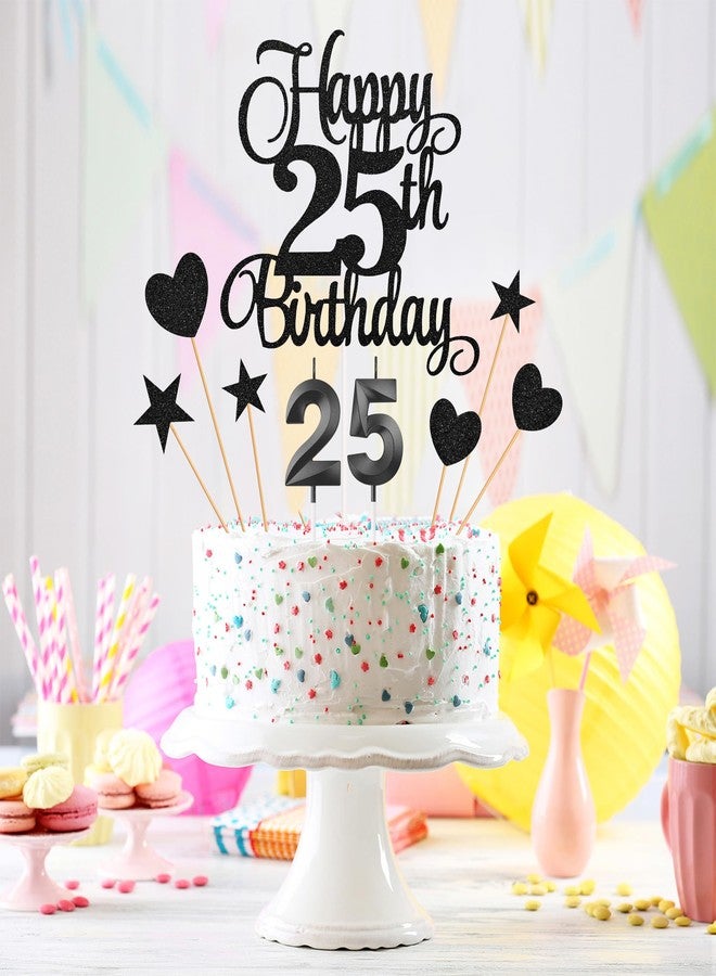 Lecferrarc 25th Birthday Cake Decorations, 25th Birthday Candles Cake Numeral Candles and Glitter Happy 25th Birthday Cake Toppers Set for Birthday Party Supplies (Black) - Image 4