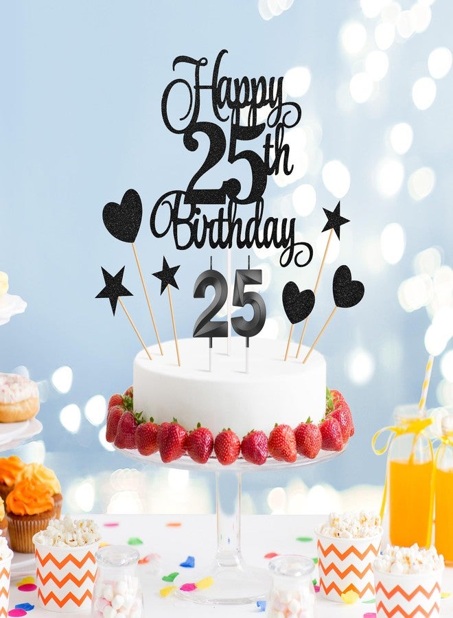 Lecferrarc 25th Birthday Cake Decorations, 25th Birthday Candles Cake Numeral Candles and Glitter Happy 25th Birthday Cake Toppers Set for Birthday Party Supplies (Black) - Image 5