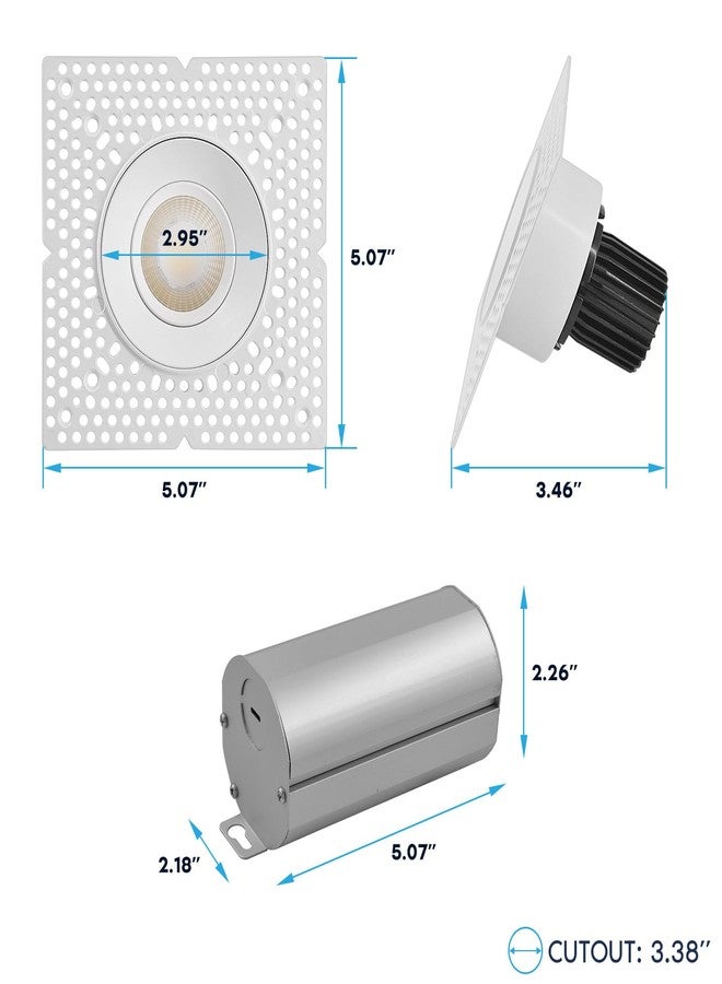 LUXRITE 3-Inch LED Gimbal Adjustable Trimless Spotlight with J-Box, Push N’ Lock, 5CCT 2700K-50000K, 360° Swivel & 15° Tilt, 12W, 1100LM, CRI90, Dual Dimmable, 38° Beam, IC Rated, Damp Rated - Image 5