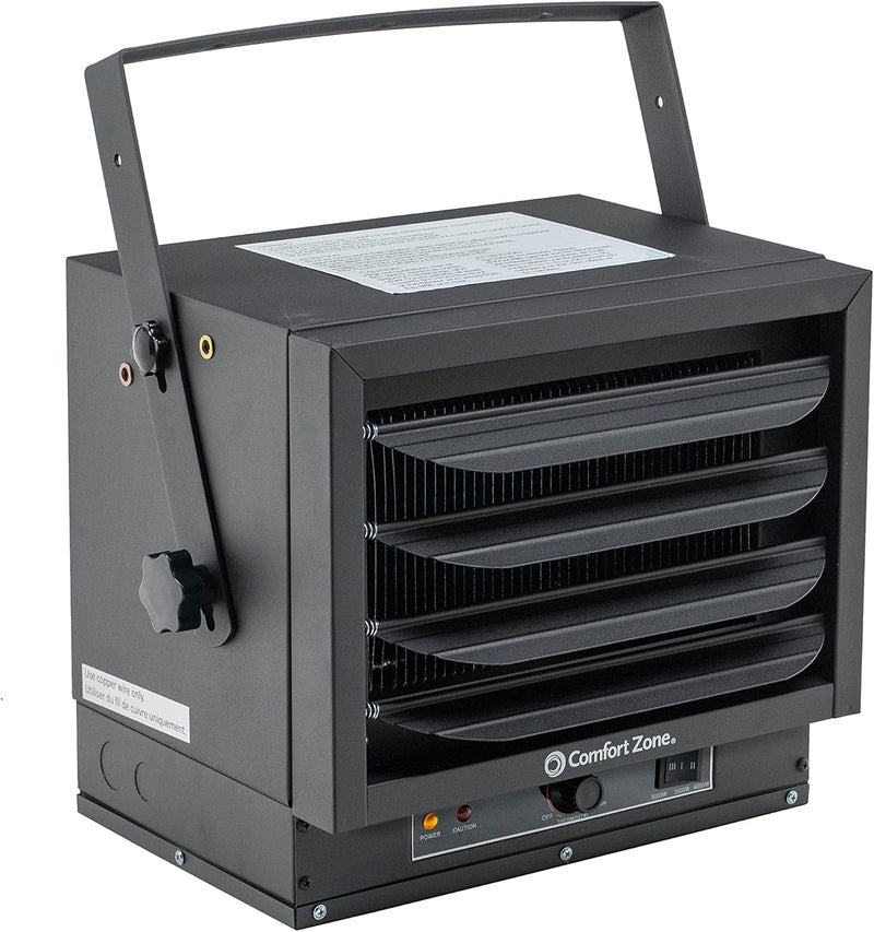 Comfort Zone Hard-Wired Ceiling Mount Garage Electric Space Heater, Fan-Forced, 5,000 watt, 240 volt, Overheat Protection, Thermal Cut-Out Switch, Ideal for Workshop & Garage, ETL Compliant, CZ220BK - Image 1