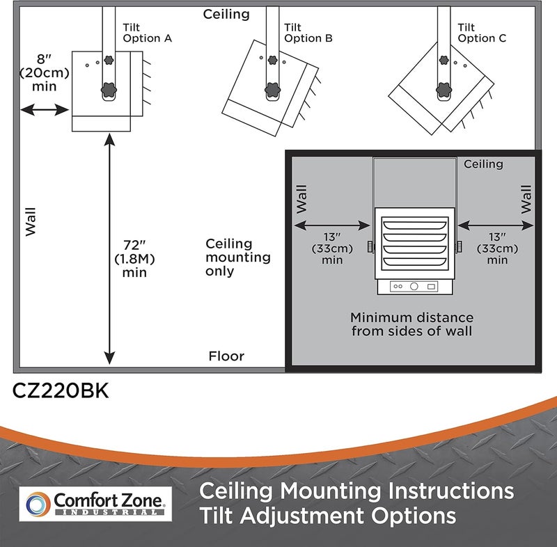Comfort Zone Hard-Wired Ceiling Mount Garage Electric Space Heater, Fan-Forced, 5,000 watt, 240 volt, Overheat Protection, Thermal Cut-Out Switch, Ideal for Workshop & Garage, ETL Compliant, CZ220BK - Image 5