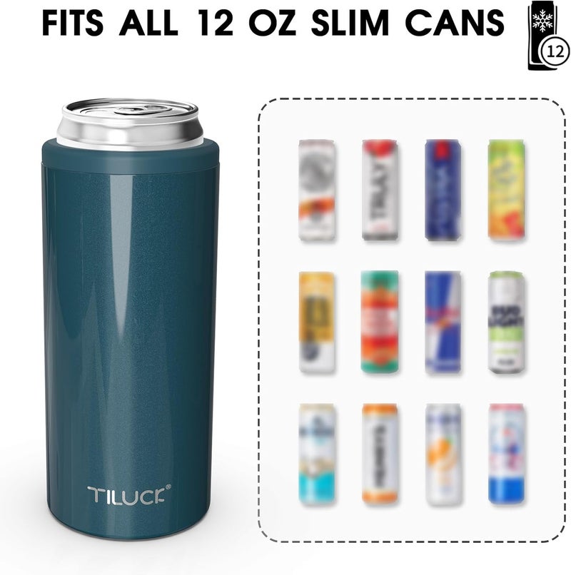 TILUCK Skinny Can Cooler for Slim Beer & Hard Seltzer, Stainless Steel, Doucle-Walled Stainless Steel Insulated Slim Cans, Standard 12 oz (Glitter Indigo) - Image 3