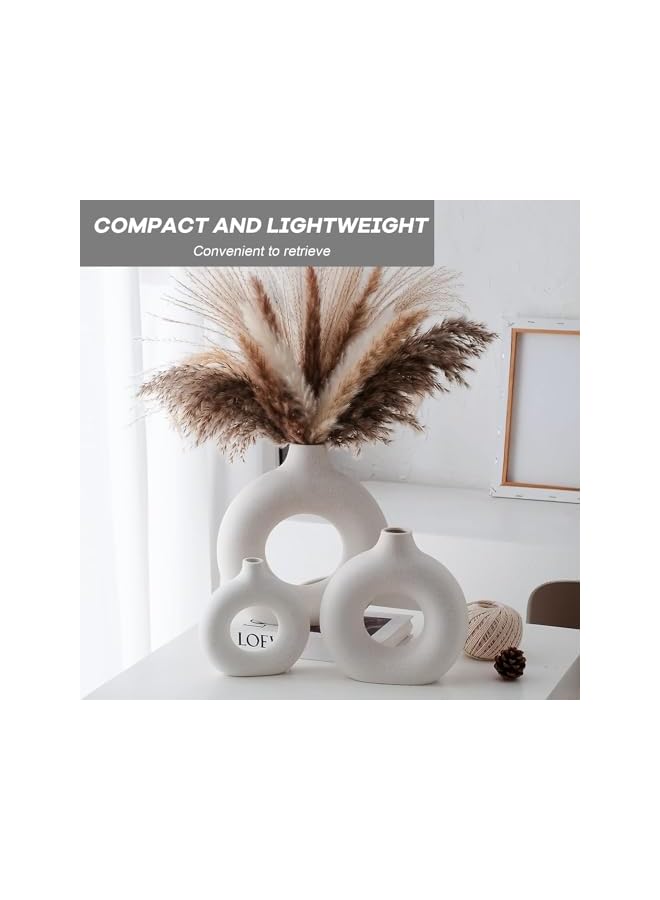 The Bros Beige Ceramic Vase Set of 3, Round Hollow Matte Donut Flower Vases, Modern Boho Pampas Grass Decorative Vase for Wedding Dinner Table Living Room Office Decorative Vase (White) - Image 5