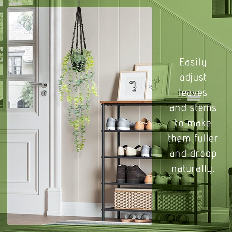 LUZOGA Fake Hanging Eucalyptus Plants Artificial Faux Plants Indoor Small Hanging Greenery Decor for Shelf with Black Pot Soft Green for Living Room, Kitchen, Balcony, Garden, Bedroom - Image 4