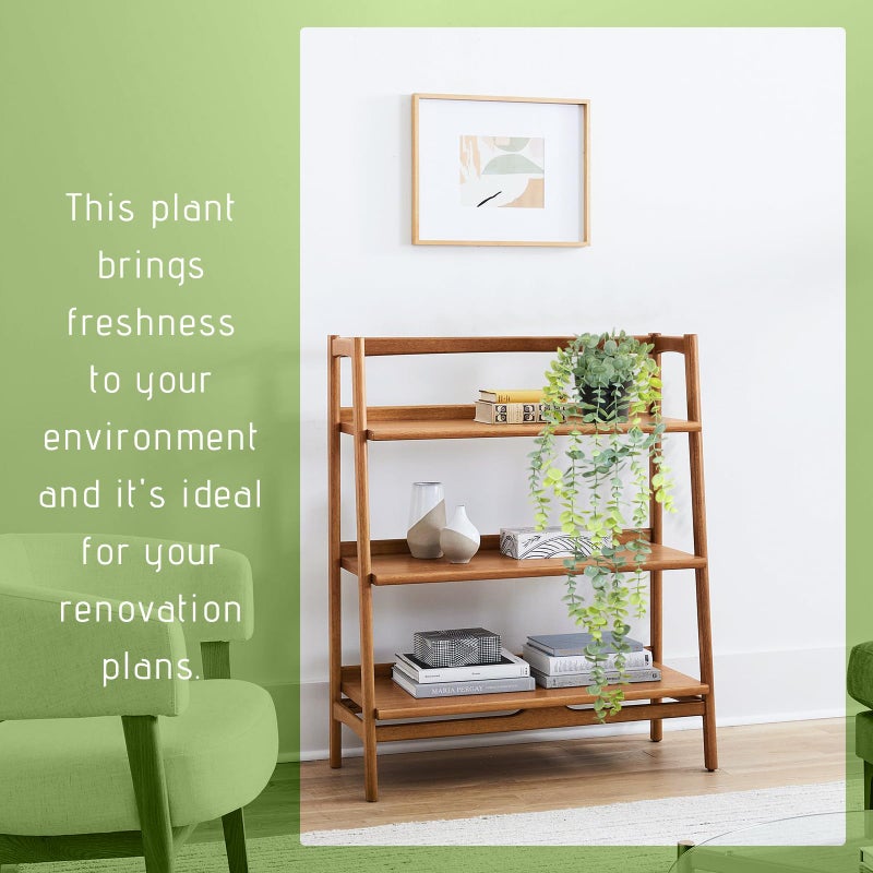 LUZOGA Fake Hanging Eucalyptus Plants Artificial Faux Plants Indoor Small Hanging Greenery Decor for Shelf with Black Pot Soft Green for Living Room, Kitchen, Balcony, Garden, Bedroom - Image 3