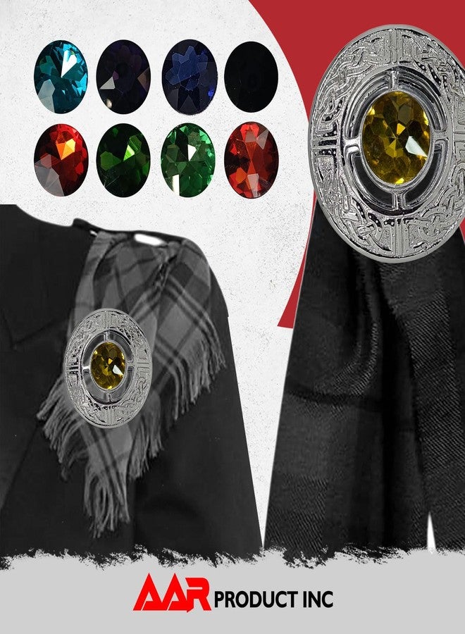 AAR Men's Celtic Kilt Brooch Scottish Fly Plaid Pin Stones Chrome Plated Jewelry 3" Diameter - Image 2