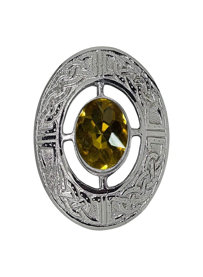 AAR Men's Celtic Kilt Brooch Scottish Fly Plaid Pin Stones Chrome Plated Jewelry 3" Diameter - Image 1