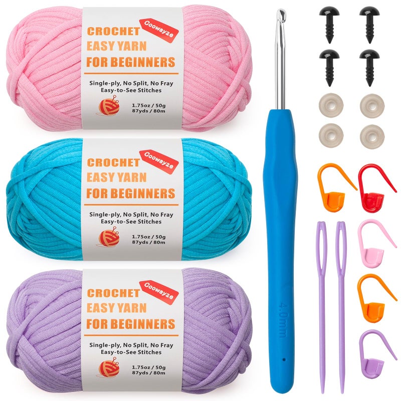 Coowayze Crochet Yarn for Beginners Cotton Yarn for Crocheting Knitting 3 Pack18 oz Amigurumi Yarn with EasytoSee StitchesThick and Soft Worsted Medium 4 CottonNylon Blend - Image 3