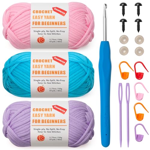 Coowayze Crochet Yarn for Beginners Cotton Yarn for Crocheting Knitting 3 Pack18 oz Amigurumi Yarn with EasytoSee StitchesThick and Soft Worsted Medium 4 CottonNylon Blend - Image 1