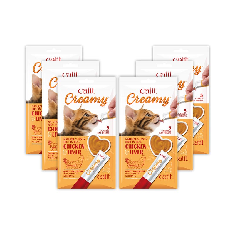 Catit Creamy Lickable Cat Treat, Healthy Cat Treat, Chicken & Liver, 5 Count (Pack of 30) - Image 1