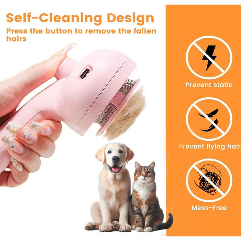 DRVUXBIL Cat Steam Brush with Release Button, 3-in-1 Steam Grooming Brush for Shedding, Hair Removal tool for Dogs & Cats, Self Cleaning Spray Comb with Mist for Long Haired Pets - Image 2