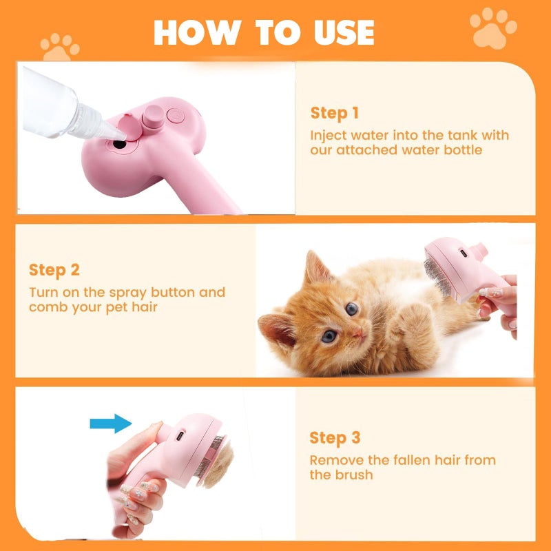 DRVUXBIL Cat Steam Brush with Release Button, 3-in-1 Steam Grooming Brush for Shedding, Hair Removal tool for Dogs & Cats, Self Cleaning Spray Comb with Mist for Long Haired Pets - Image 5