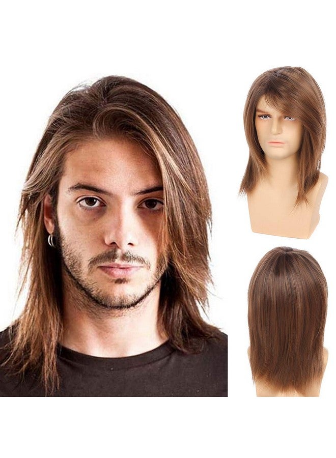 Baruisi Mens Wig Brown Long Straight Synthetic Cosplay Halloween Hair Wigs For Fancy Dress  - Image 1