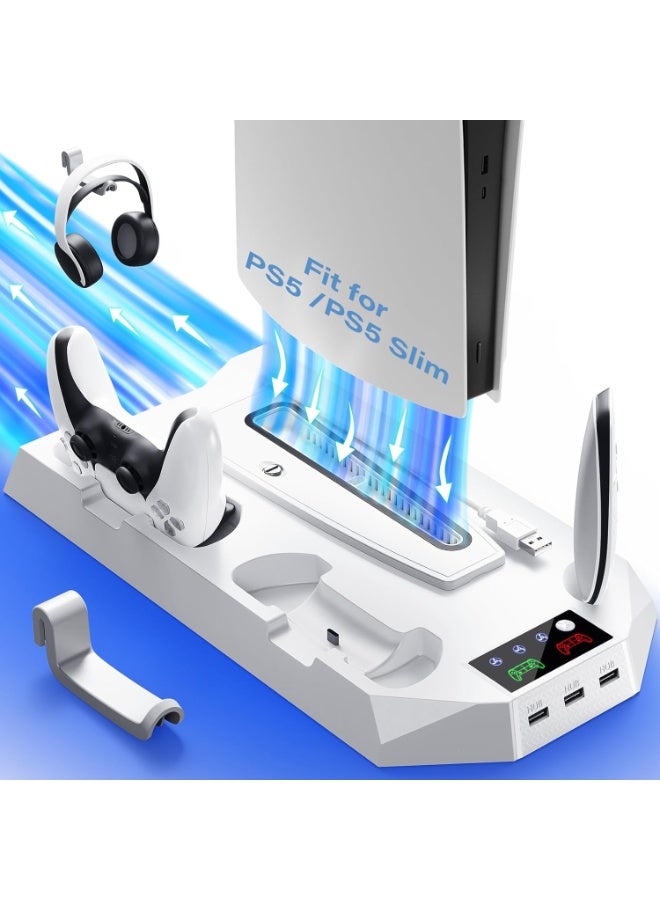 Cooling Fan Ps5 Cooling Station, Ps5 Slim Disc/Digital Edition, Stand With Dual Controller Charger, 3-Stage Cooling Fan, 3 Usb Hubs, And Headphone Holder (Unspecified Color) - Image 1