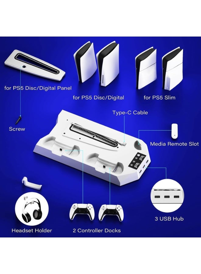 Cooling Fan Ps5 Cooling Station, Ps5 Slim Disc/Digital Edition, Stand With Dual Controller Charger, 3-Stage Cooling Fan, 3 Usb Hubs, And Headphone Holder (Unspecified Color) - Image 5